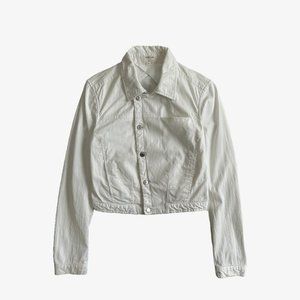 White Cropped Button-Up Collared Jacket by Helmut Lang